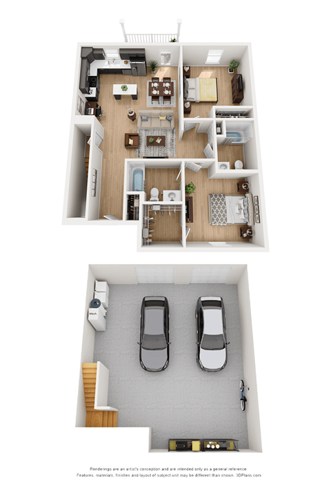 Floor plan for 2 beds, 2 baths, 1104 sqft